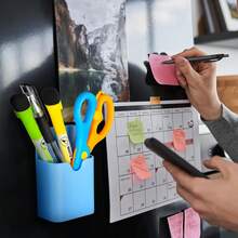 1pc Magnetic Dry Erase Whiteboard Marker Storage Rack, Adjustable Compartment Magnetic Pen Box, Writing Board Chalk Storage Box, Locker Storage Device, Suitable For Whiteboard, Refrigerator, Remote Control Rack, Office, Home, Kitchen, School, Magnetic Cup, Blackboard Storage Pen Holder, Multiple Types, Multi-Color Options