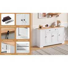 Multifunctional Kitchen Buffet – 138cm Sideboard With Drawer, Shelf Doors And Adjustable Shelves – Modern Design With Tip-Over Protection, For Kitchen, Living Room And Family Room. - 自然色+白色+MDF - 查看 11