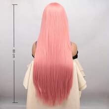 Parrucca dritta lunga 32 pollici in capelli sintetici resistenti al calore, con frangia, colore rosa chiaro, adatta per cosplay, Ognissanti, feste e festival musicali