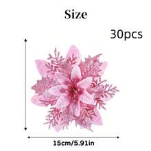 1/10/20/30pcs Pink Glitter Poinsettia Christmas Tree Decorations - Artificial Poinsettia Roses, Suitable For Holiday Wreath Decorations, Photo Background Decorations, Christmas And New Year Holiday Decorations, Christmas Tree Window Decorations, Room Background Decorations Home Decor Christmas Decorations Room Decor