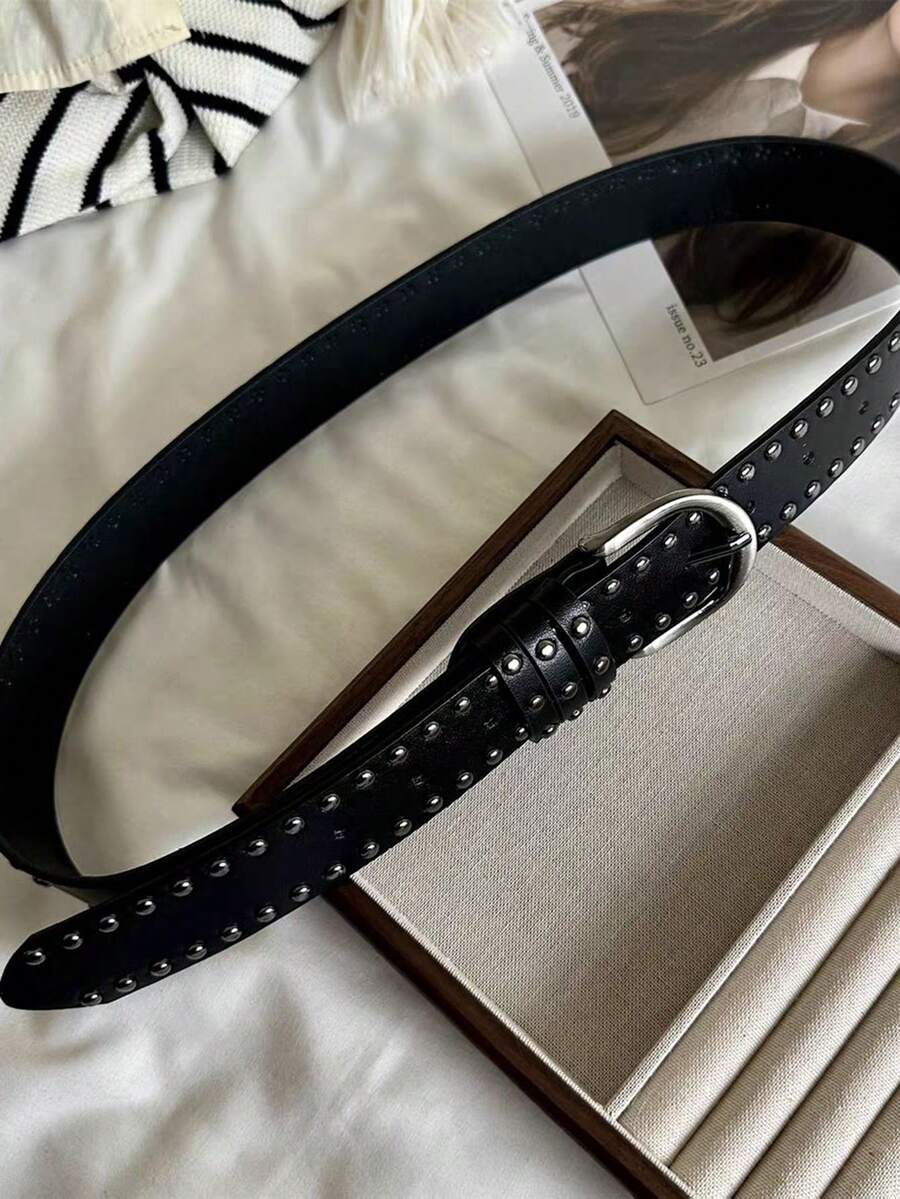 1 pièce Ceinture large décorée de rivets noirs pour femmes, convient pour les jeans