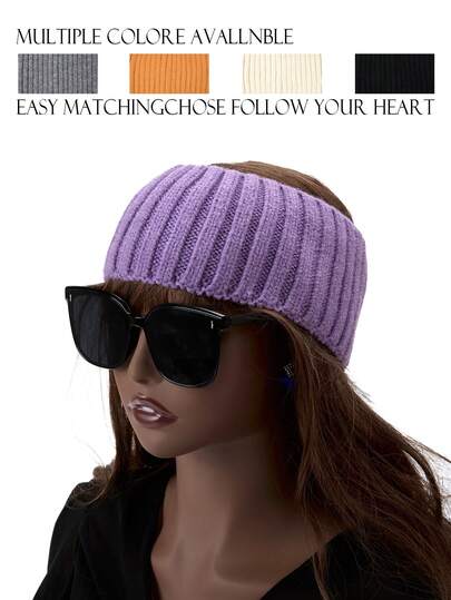 1pc Knitted Textured Headband For Women, Solid Color Simple Versatile Outdoor & Indoor Sports Headband, Autumn/Winter