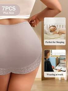 QUASTI 4pcs Plus Size High Waist Lace Trim Panty Set - Multicolor - View 5
