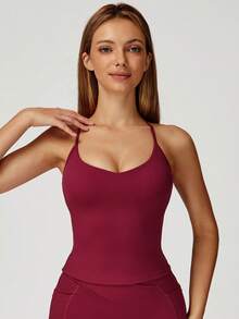 MASKERT 女士运动吊带背心，瑜伽背心，健身背心，跑步训练，羽毛球，网球，亲肤，高弹力 - 紅色 - 查看 6