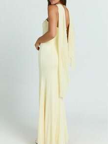 Stylish Sleeveless Knitted Maxi Dress For Women Elegant Party Fitted Silhouette With Split Thigh Detail - Màu vàng - Xem 2