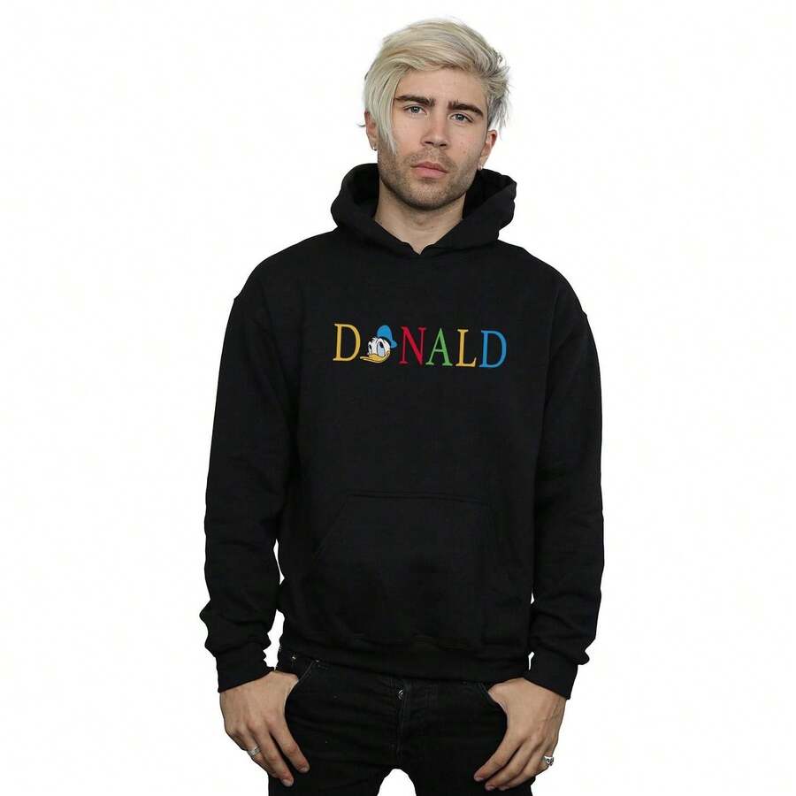 Disney Herren Donald Duck Buchstaben Hoodie (Schwarz) - Kaffeebraun - Übersicht 1