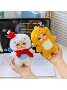 Soft Anime Doll Keychain With Vinyl Head - Cute Cartoon Clip-On Toy For Backpack, Purse, Keys - Durable Polyester & Plastic, Pink, Yellow, Red, Green - Fun Mini Gift For Kids, Friends, Party Favors (14+)