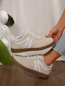 Modern Casual Sporty Colorblock Patchwork Upper German Training Sneakers Sneakers Woman Spring Autumn Tennis Shoes Sneakers Outdoor Office Work Walking Travel Sport - Màu be - Xem 1