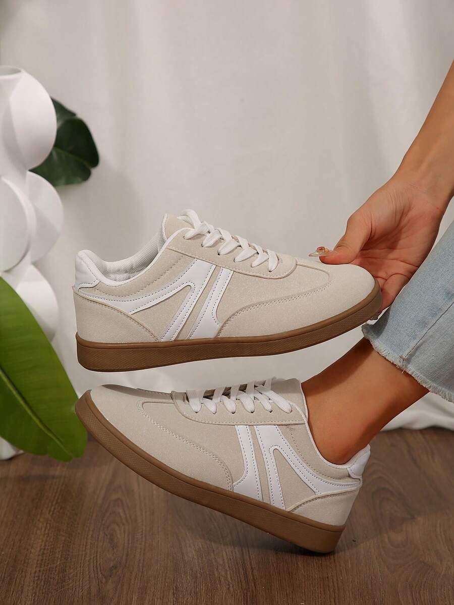 Modern Casual Sporty Colorblock Patchwork Upper German Training Sneakers Sneakers Woman Spring Autumn Tennis Shoes Sneakers Outdoor Office Work Walking Travel Sport - Màu be - Xem 1