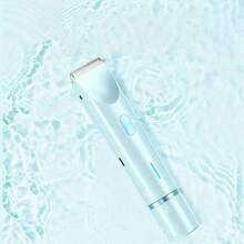 Depiladora para mujeres, afeitadora eléctrica para mujeres (aplicable para zona del vello púbico, axilas, piernas, brazos y rostro), recortadora de cabello de doble cabezal para mujeres, afeitadora 2 en 1 para zona bikini - Celeste - Ver 2