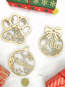 1/3/5 Stück, Weihnachtsdekoration, Weihnachtsschmuck, Weihnachtsgeschenk, Weihnachtsornament, personalisierter Hundepfoten-Ornament, individueller Katzen-Weihnachtsornament, Haustier-Gedenk-Ornament 2025, Geschenk für Hundemama, 1 Stück individueller Weihnachtsornament mit Wunschtext, personalisierter Namensornament mit Pfoten-Form und Schneeflocken-Element, Holzornament für Weihnachtsbaum