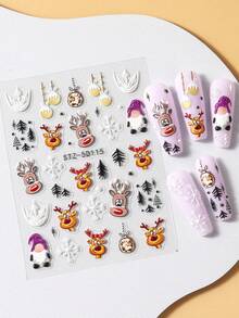 2 pezzi Adesivi per unghie natalizi con renne e Babbo Natale, decorazioni a rilievo 5D a fiocchi di neve, per manicure festive, decorazioni per unghie 3D per il Natale