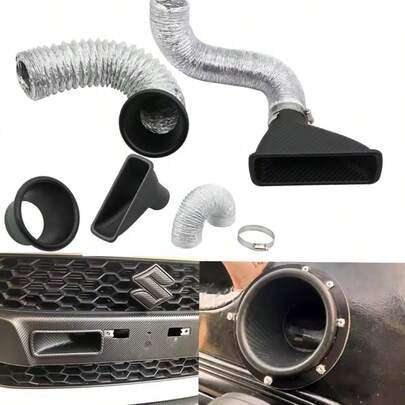 Automotive Universal Front Bumper Intake Turbo Intake Pipe Kit ABS Turbo Intake Pipe Kit Carbon Fiber Appearance Automotive Modification Universal Intake Air Duct With Circular/Square Nozzle Turbo Ventilation Pipe Kit, Front Bumper Ventilation Pipe Kit