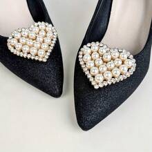1 Piece Simple High-End Imitation Pearl Big Heart-Shaped Shoe Flower Shoe Clip Detachable Shoe Buckle Accessory, Fashionable And Versatile - Gold - View 5