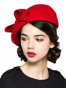 HIMESPORT Wool Felt Wedding Bridal Beret Hat For Women Ladies Elegant Tea Party Dress Formal Cocktail Church Hats Caps Hat Korean With Bow