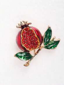 1pc Fashionable Minimalist Pomegranate Brooch, Unique Fruit Plant Lapel Pin For Suit, Sweater