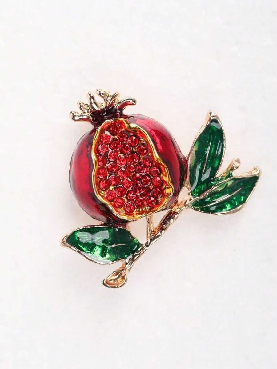 1pc Fashionable Minimalist Pomegranate Brooch, Unique Fruit Plant Lapel Pin For Suit, Sweater