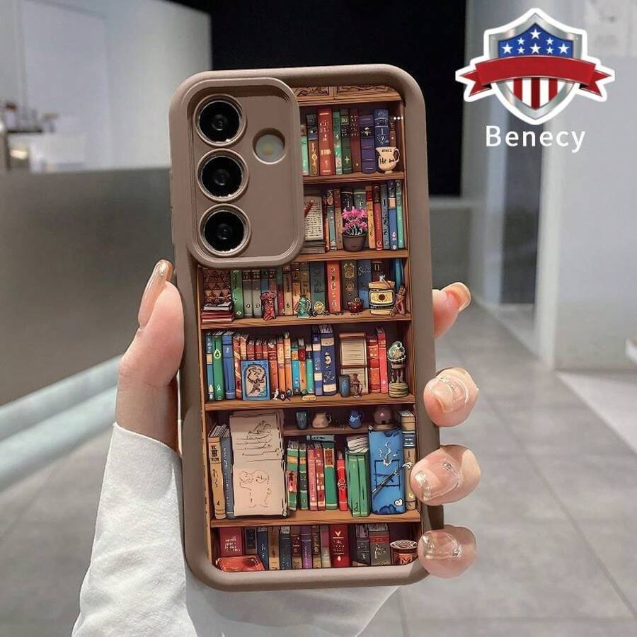 Phone Case Compatible For Samsung Galaxy S23/S25/S22+/S24 Ultra Plus Cartoon Bookshelf Pattern TPU Silicone Camera Protective Rugged Cellphone Cover - 白色 - 查看 1