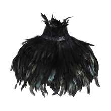 Women Feather Cape, Colorful Gothic Cape Feather Shawl Costume For Halloween Cosplay Party - 黑色 - 查看 2