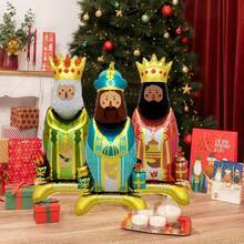 3 Globos metálicos de pie de los Tres Reyes Magos de 110 cm - Globos de fiesta - Decoración navideña - Fiestas de los Tres Reyes Magos - Globo de los Tres Reyes Magos
