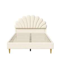 Letto matrimoniale 140 x 200 cm, testiera a forma di fiore, letto imbottito per bambina con doghe in legno, velluto, letto principessa a forma di petalo, camera da letto, beige/bordeaux, materasso non incluso