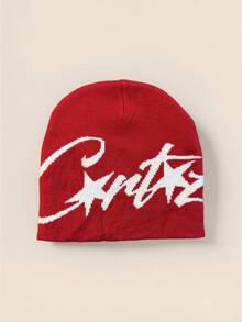 1pc Niche Letter Knit Beanie Hat, Unisex Autumn/Winter Warm Headwear, Suitable For Casual, Streetwear, Couples, Students