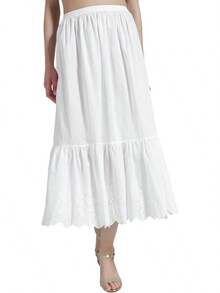 Cotton Slip Skirt Extender, Vintage Lace Hem Underskirt For Layering And Dress Length - Kiểu 1 Ngà - Ren Anh - 32" - Xem 1