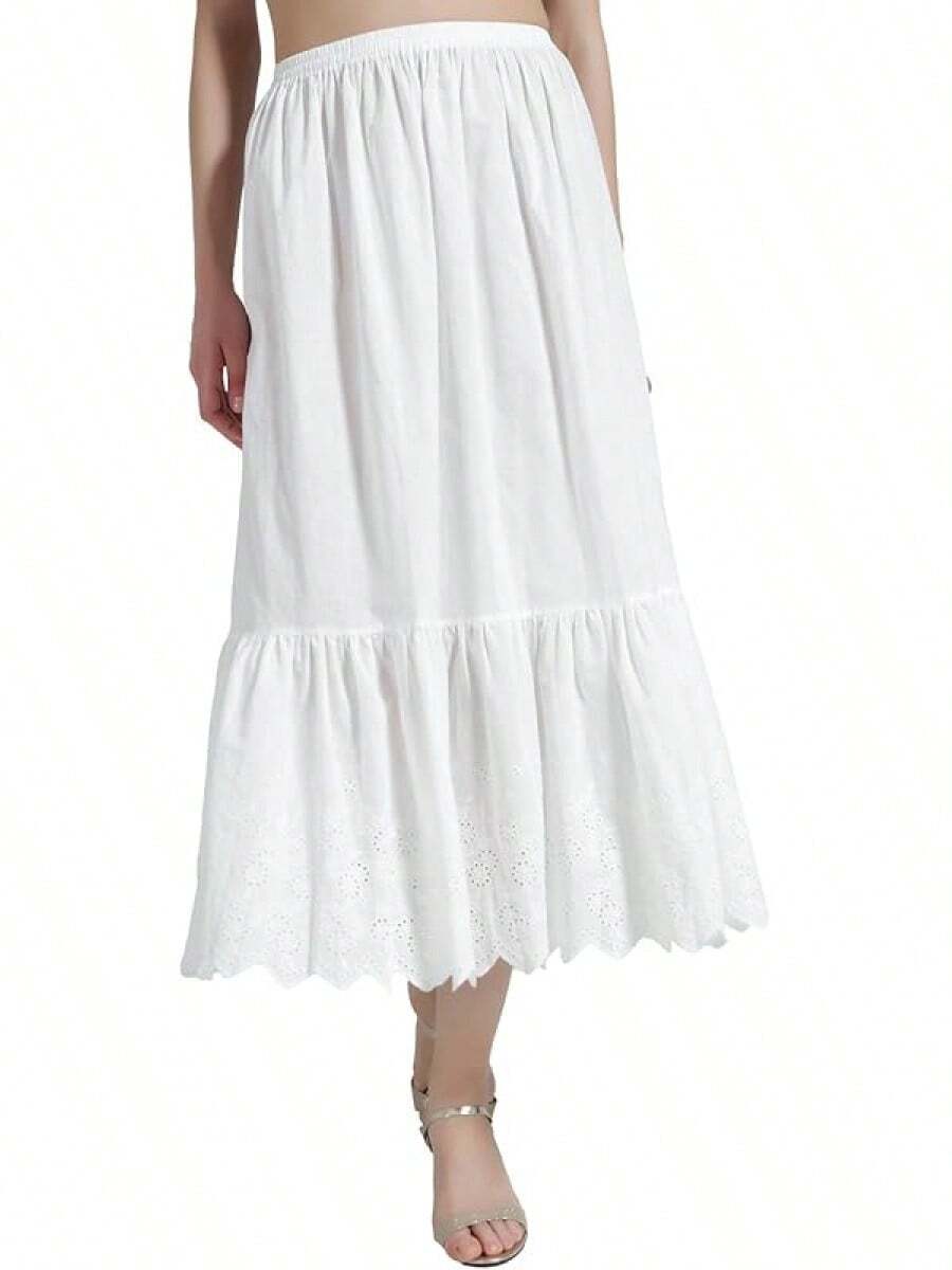 Cotton Slip Skirt Extender, Vintage Lace Hem Underskirt For Layering And Dress Length - Kiểu 1 Ngà - Ren Anh - 32" - Xem 1