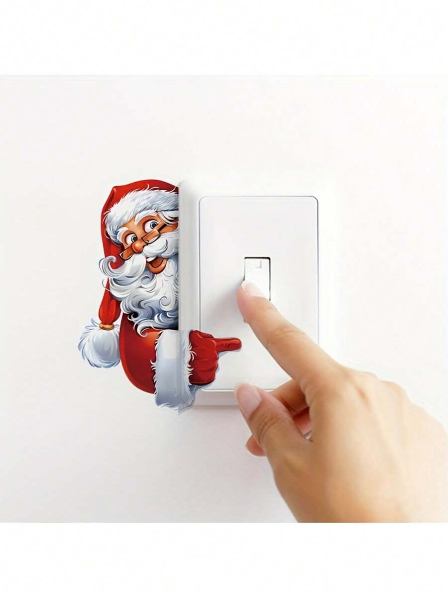 1pc Switch Sticker Playful Peeking Santa Claus Decorative Sticker PVC Sticker Removable Self-Adhesive Easy To Tear Sticker Home Decoration Make Your Life Refreshed Holiday Decoration Sticker Birthday Graduation Gift - Multicolor - View 1