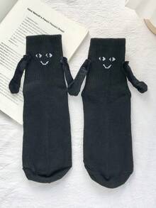 1 Pair/2 Pairs Magnetic Couple "Holding Hands" Socks, Cute Smile Face & Plush Doll Design, Casual Sport Socks - Multicolor - View 12