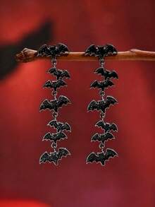 قطعتان من إكسسوارات هالوين فريدة من نوعها، أقراط قلادة على شكل خفاش للنساء، مناسبة لحفلات العطلات للسيدات