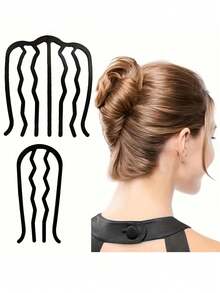 2pcs/Set Hair Side Comb, Twist Hair Clip, Non-Slip Clip, Bun Maker, Elegant Minimalist Metal Hair Clip Set - Slouchy Bun Maker Hair Accessories, Ladies Solid Color U-Shaped Hair Clips, Multi-Function Hair Comb Clip, Easy Updo Hairstyle