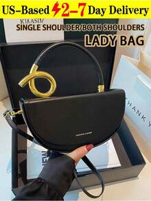 Niche Design Women's Handbag, Fashionable Retro High-Quality Textured Messenger Bag, Solid Color Versatile Underarm Saddle Bag, Casual And Versatile Style, Suitable For Daily Outings, Travel, And Office Workers Commuting - màu đen - Xem 1