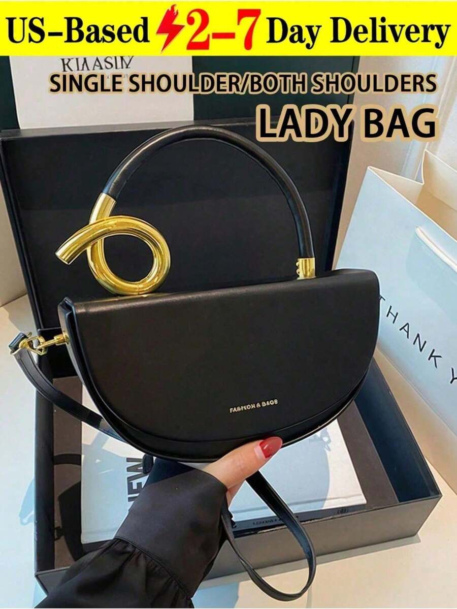 Niche Design Women's Handbag, Fashionable Retro High-Quality Textured Messenger Bag, Solid Color Versatile Underarm Saddle Bag, Casual And Versatile Style, Suitable For Daily Outings, Travel, And Office Workers Commuting - 黑色 - 查看 1