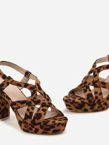 Women's Animal Print Platform Heels - Summer Sandals For Evening/Party - Brown - View 6
