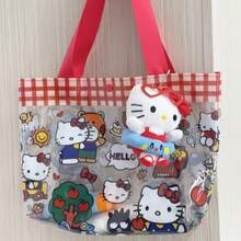 Sanrio 1pc Sanrio Transparent Storage Bag, Transparent PVC Large Capacity Handbag, High Beauty Cartoon Shopping Bag, Cute Printed Shoulder Bag, Waterproof Summer Storage Bag, Versatile Large Capacity Makeup Bag
