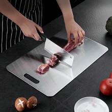 3pcs Stainless Steel Cutting Board Set, Double-Sided Chopping Board, Hygienic & Durable Non-Stick Cutting Board For Meat, Vegetables, Fruits - Silver - View 6