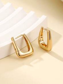 1 Pair Minimalist Square Copper Hoop Earrings, Elegant Understated Style, Suitable For Women's Daily Wear