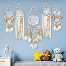 1 Piece Beige Dreamcatcher Ornament Handmade Cotton Thread Tassels Wooden Hanging Rod Feather Decor For Bedroom Wall Decoration Living Room Accent Home Party Decor Applicable To Christmas Halloween Thanksgiving Festival Gifts Christmas Gifts Thanksgiving Gifts Halloween Gifts Christmas Decorations Halloween Decorations Thanksgiving Decorations