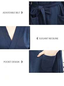 女士轻盈全长睡袍，华夫格和服浴袍 - 轻盈、柔软、快干、耐用的棉混纺男女通用 - 彩色 - 查看 8