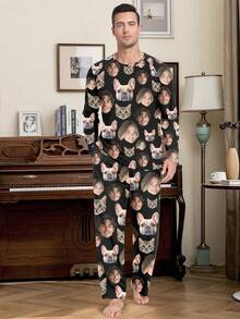 Printstory Customized Men's Pajama Set – Printable With Any Pattern, Personalized Unique Gift, Suitable For Family, Friends And Holiday Parties - Black - View 4