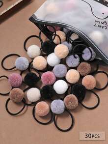 10/20/30个装咖啡色毛绒球发圈，棕色/彩色小毛绒球弹力发圈，可爱卡通发饰，适合日常、户外、表演、派对、公主娃娃发型搭配，带收纳袋，发绳马尾辫头饰 - 彩色 - 查看 9