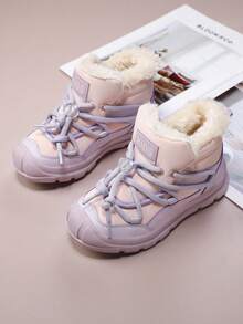 Kids' Outdoor Casual Winter Anti-Slip Warm Thick Comfortable Mid-Top Children Shoes, Flat Sports Sneakers