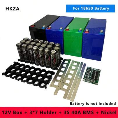 DIY Battery Pack Assembly Storage Box 12V Lithium Battery Battery Case 3*7 Set 18650 Battery Assembly Storage Box 3S40A Protective Board BMS Battery System ABS Plastic Battery Box Can Replace 12V Lead-Acid Battery 1 Set