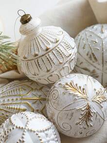 1pc Christmas Ball Ornaments White And Gold Rustic Christmas Ball Ornaments 4'' Vintage Christmas Tree Decorations Large Shatterproof Neutral Farmhouse Luxury Xmas Ornaments For Christmas Tree Home Decor - Multicolor - View 2