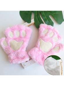 1pc Cat Paw Design Half Finger Gloves, Warm & Cute Accessory, Practical Winter Warmer, Birthday Party Gift, Daily Use, Creative Gift For Girlfriend