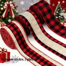 3 Rolls, Red-Toned Plaid Ribbon Christmas-Themed Red-And-Black Plaid Pattern Perfect For Gift Boxes, Staircases, Doors And Windows, Christmas Tree Decorations, And Craft Embellishments Home Decor Christmas Decorations Room Decor Winter