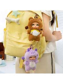 Soft Anime Doll Keychain With Vinyl Head - Cute Cartoon Clip-On Toy For Backpack, Purse, Keys - Durable Polyester & Plastic, Pink, Yellow, Red, Green - Fun Mini Gift For Kids, Friends, Party Favors (14+)