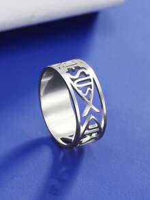 TEAMER 1 件简约不锈钢“耶稣”鱼形符号戒指，男女通用幸运符指环，送给朋友的个性化礼物 - 簡約系列 - 查看 6