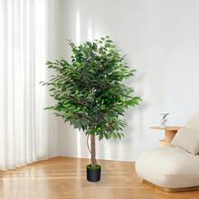 5 FT Tall Dual Trunk Artificial Ficus Tree Fake Plant  Simulation Green Plants Large Indoor Faux Tree For Home Office Living Room Floor Decor